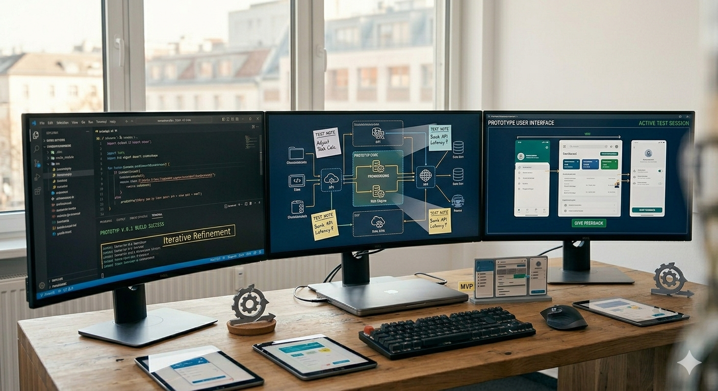 Drei Bildschirme nebeneinander in einem Office