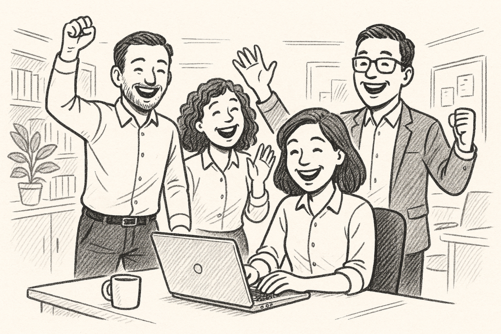 Eine Zeichnung von einem fröhlichen Team