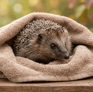 Igel in Handtuch gewickelt
